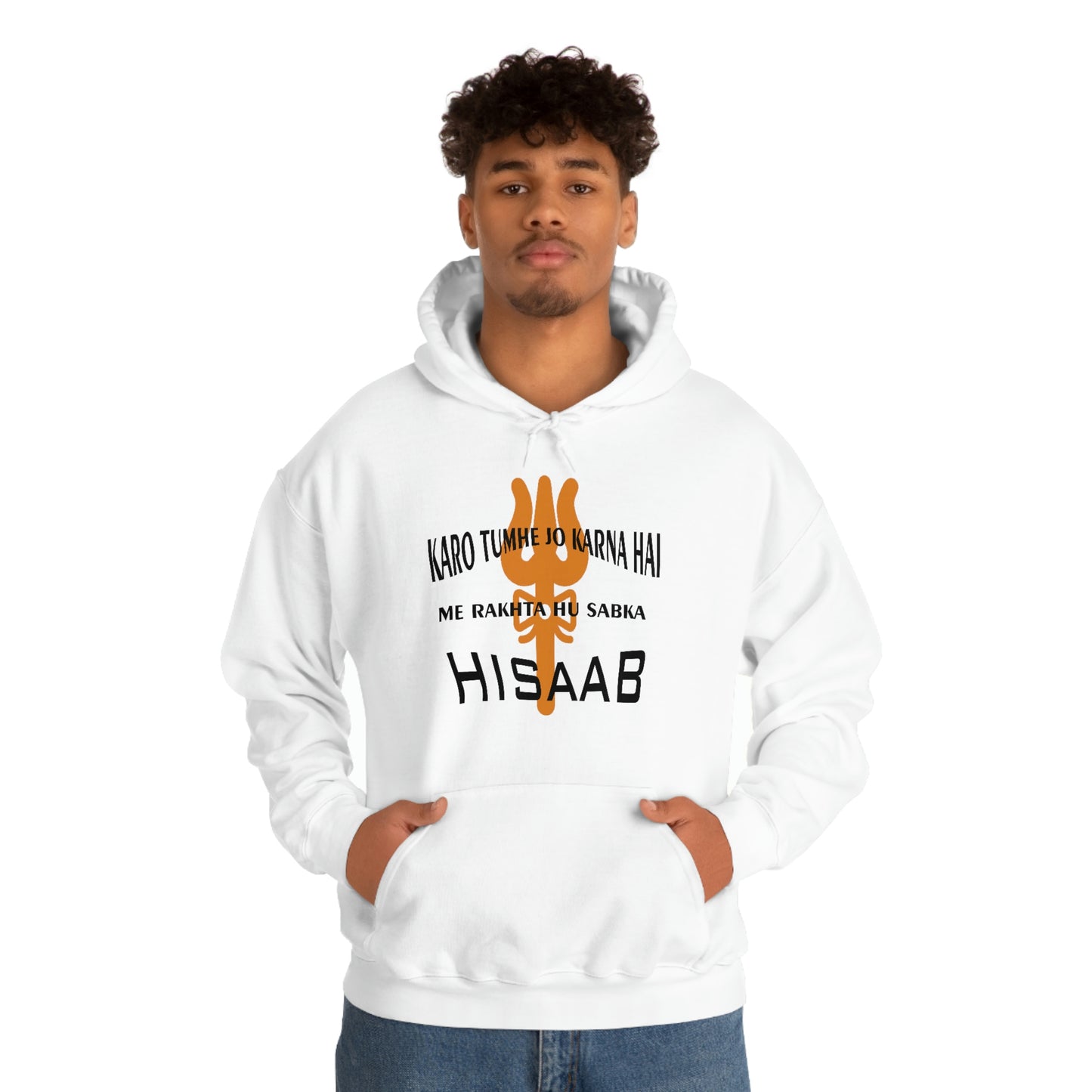 Mahakaal ka Hisaab white Hoodie sweatshirt.