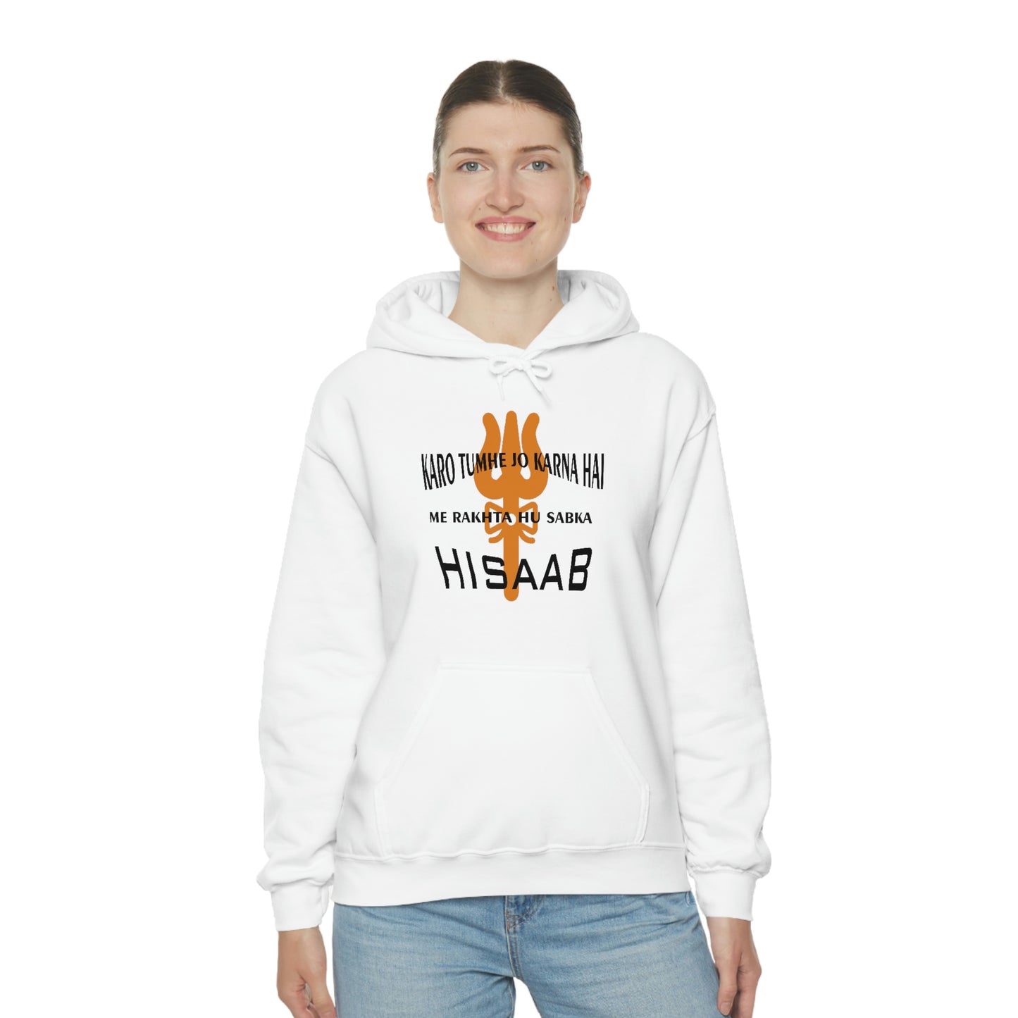 Mahakaal ka Hisaab white Hoodie sweatshirt.