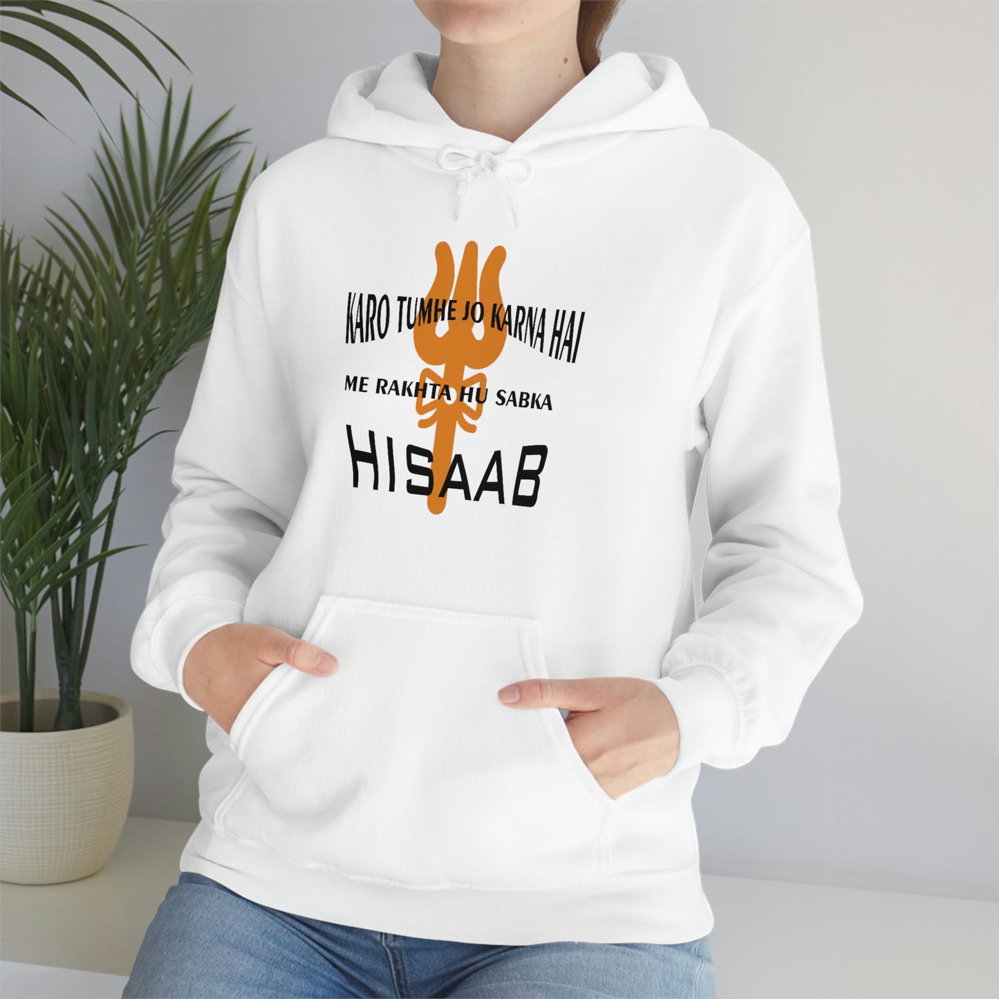 Mahakaal ka Hisaab white Hoodie sweatshirt.